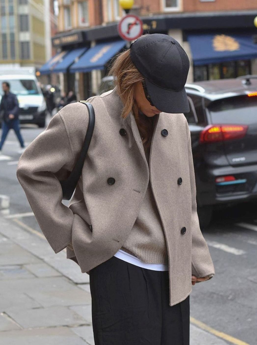 Women's Double Breasted Wool Peacoat Stand Collar Relaxed Fit