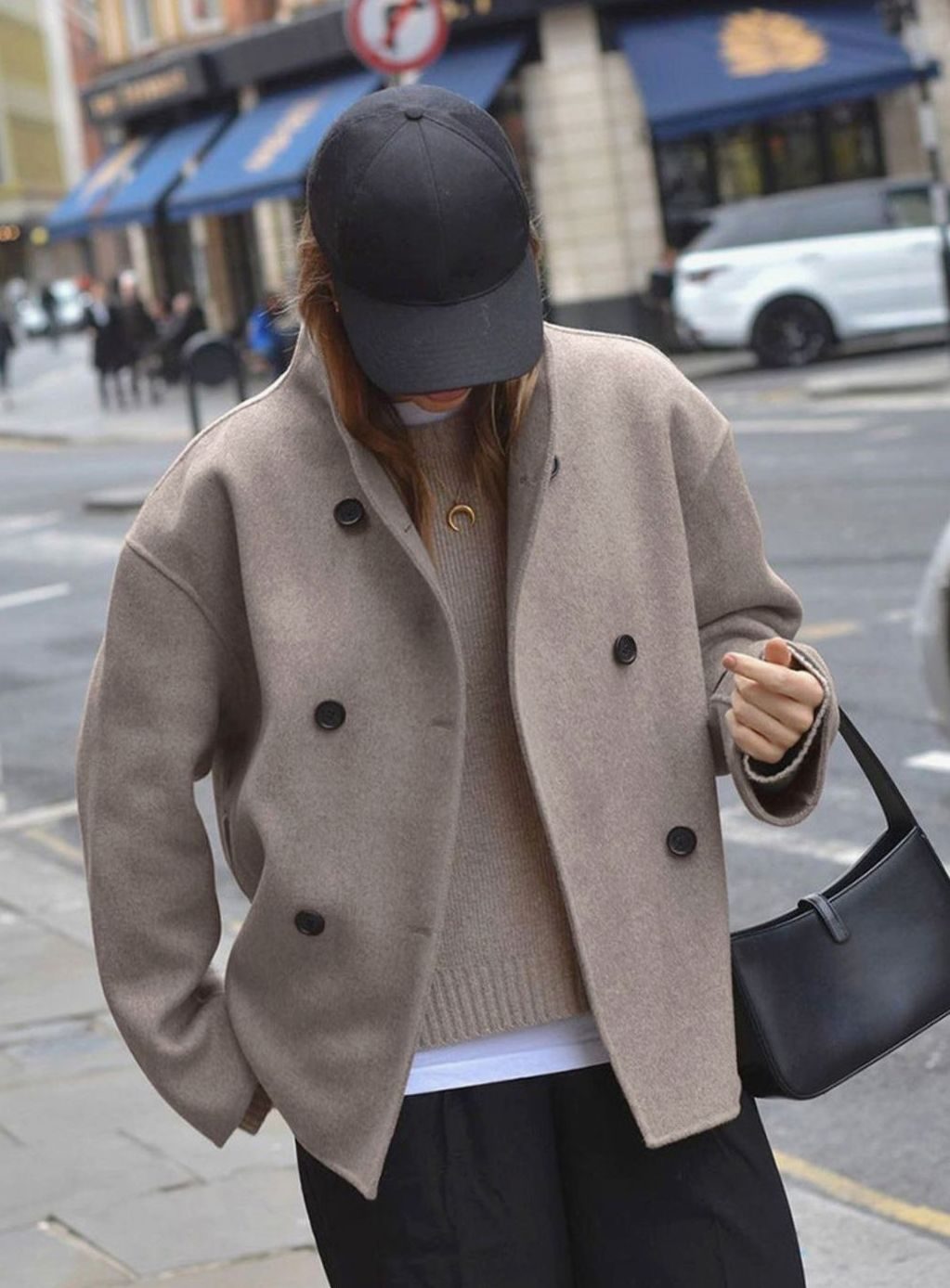 Women's Double Breasted Wool Peacoat Stand Collar Relaxed Fit