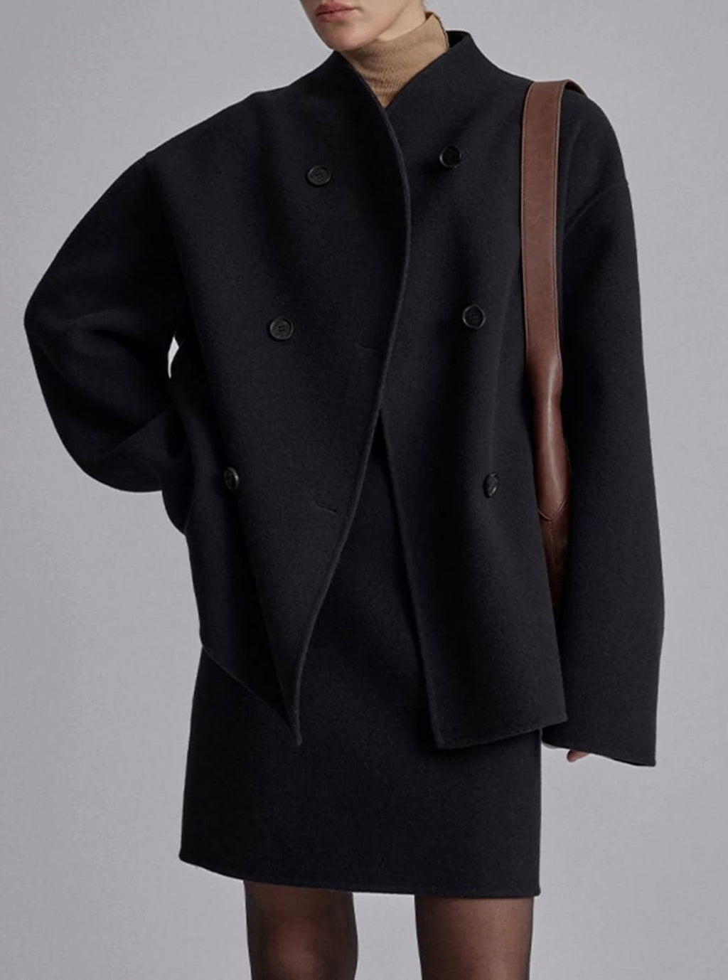 Women's Double Breasted Wool Peacoat Stand Collar Relaxed Fit