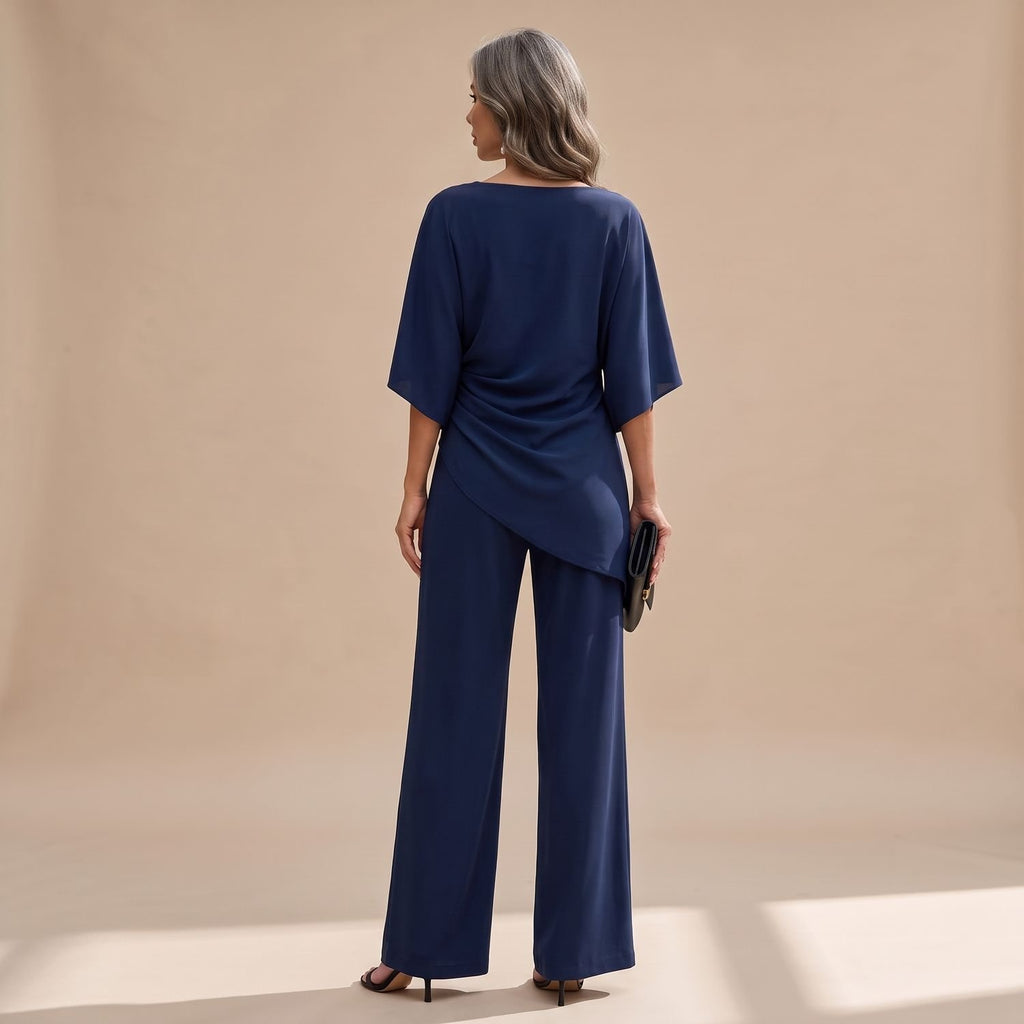 Women's Draped Wide-Leg Two-Piece Set Batwing Sleeve