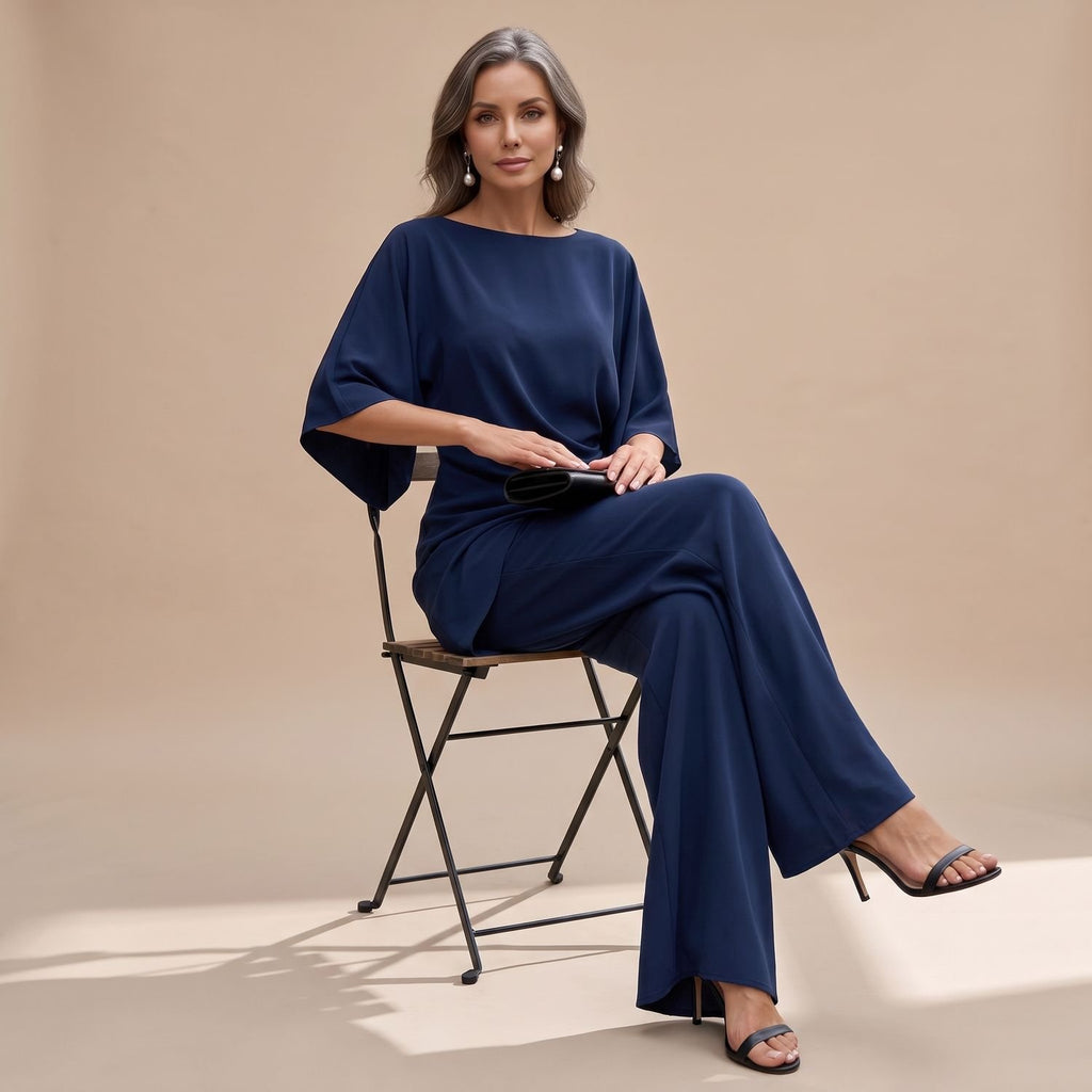 Women's Draped Wide-Leg Two-Piece Set Batwing Sleeve