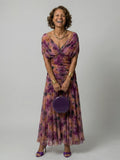 Women's Dress Floral Chiffon Off-Shoulder Draped Midi - Purple