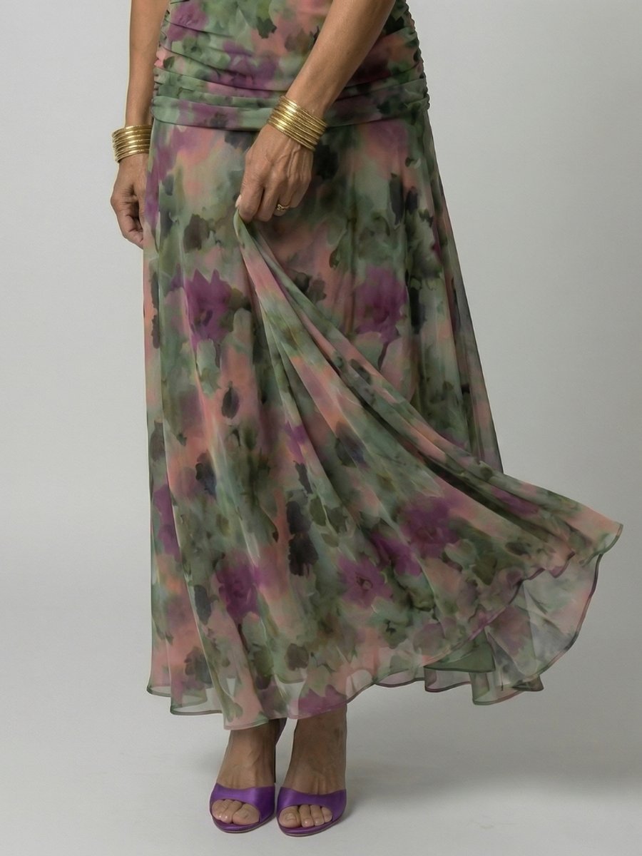 Women's Dress Floral Chiffon Off-Shoulder Draped Midi