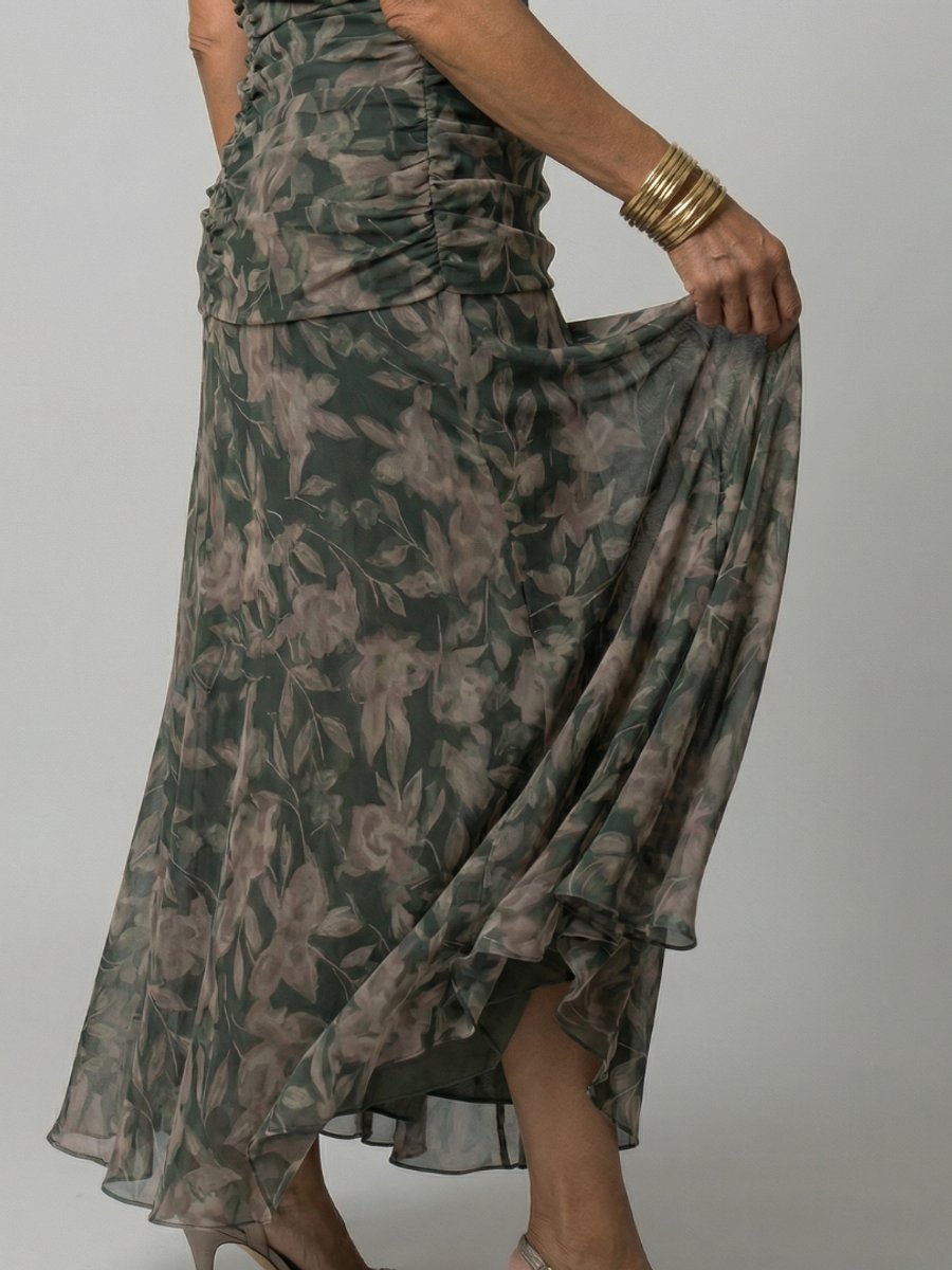 Women's Dress Floral Chiffon Off-Shoulder Draped Midi