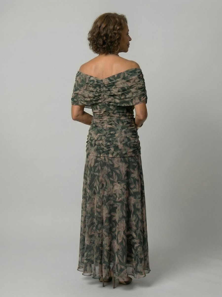 Women's Dress Floral Chiffon Off-Shoulder Draped Midi