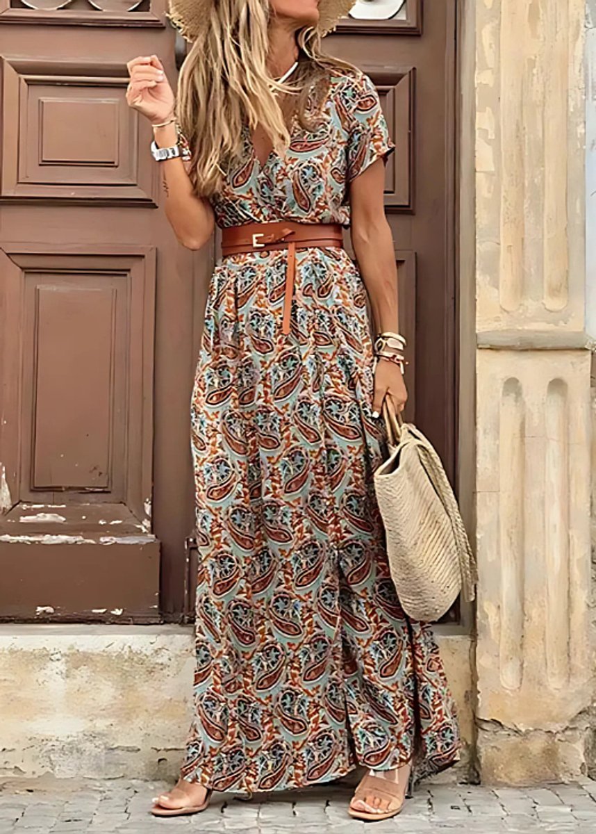 Women's Dress Flowy Boho Relaxed-Fit Lightweight Maxi - Brown