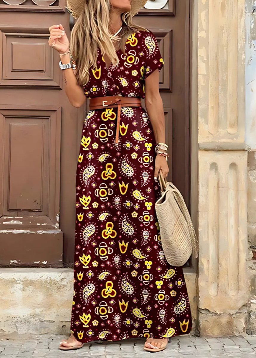 Women's Dress Flowy Boho Relaxed-Fit Lightweight Maxi - Wine Red