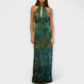 Women's Dress Monet Iris Print Halter Neck Chiffon Maxi
