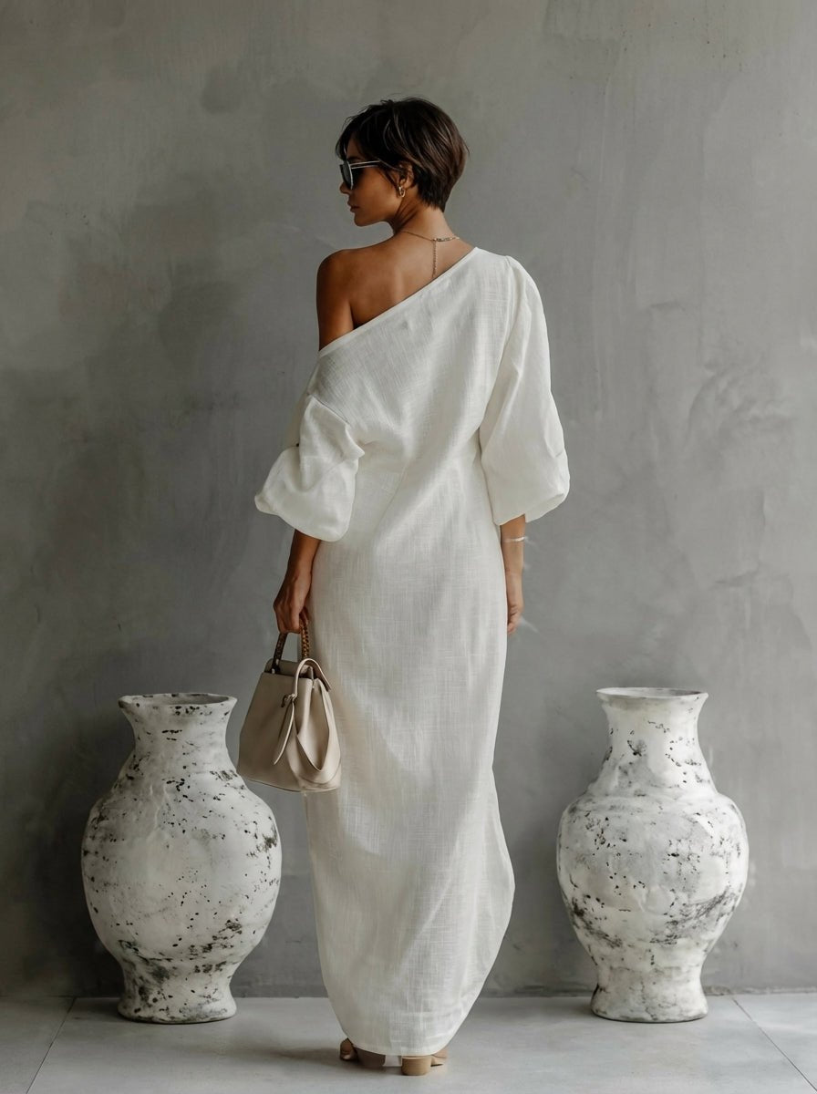 Women's Dress One-Shoulder Flowy Maxi Asymmetric Long Sleeve