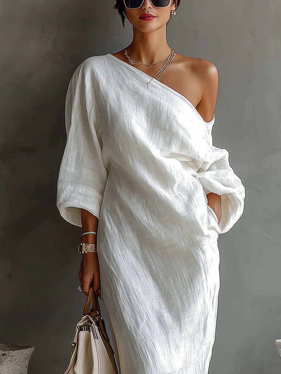 Women's Dress One-Shoulder Flowy Maxi Asymmetric Long Sleeve