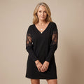 Women's Elegant Black Lace Sleeve V-Neck Mini Dress - Black