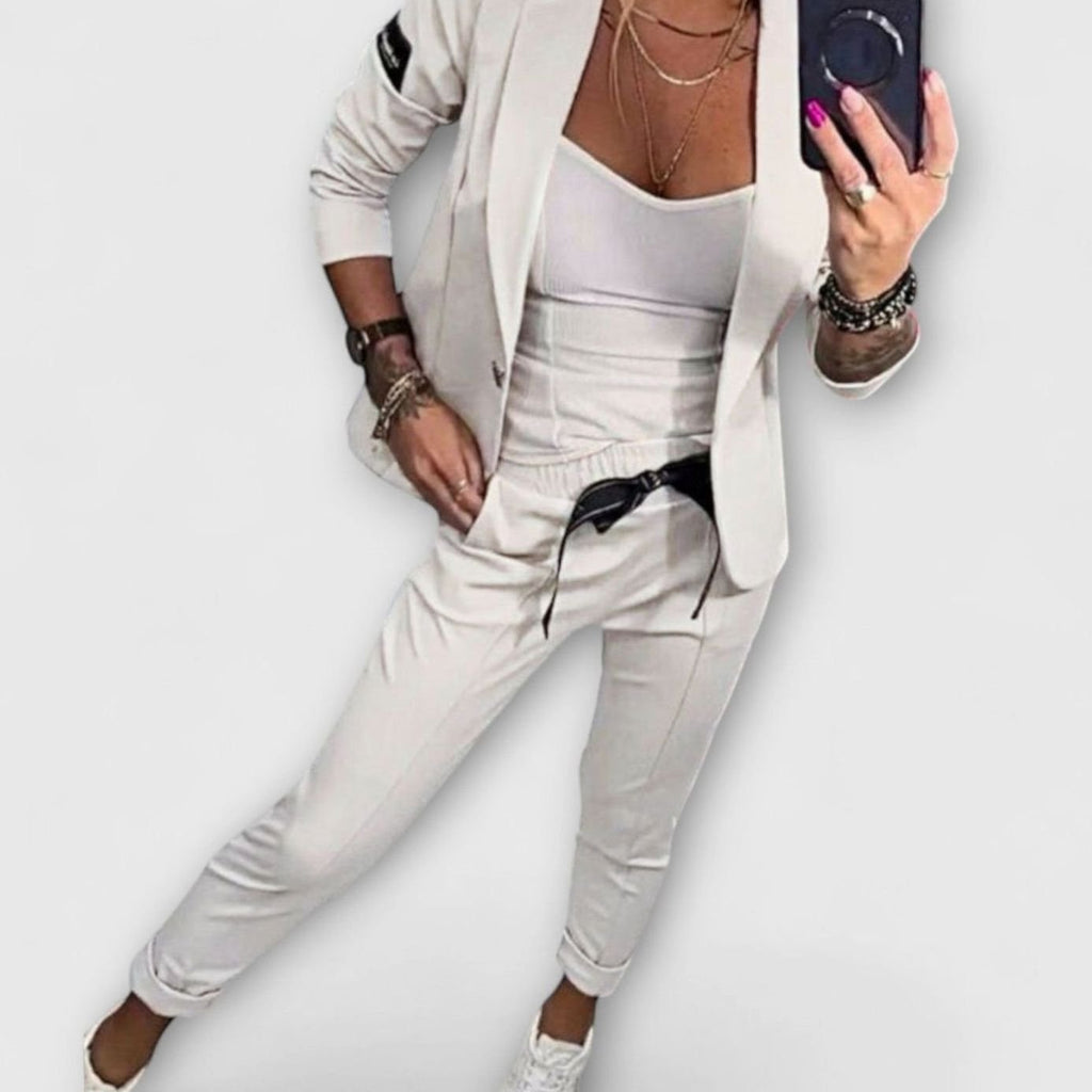 Women's Elegant Blazer Jogger Pants Two-Piece Set - White