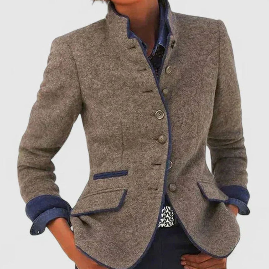 Women's Elegant Cardigan Stand-Collar Button-Front Blazer Jacket - Caramel
