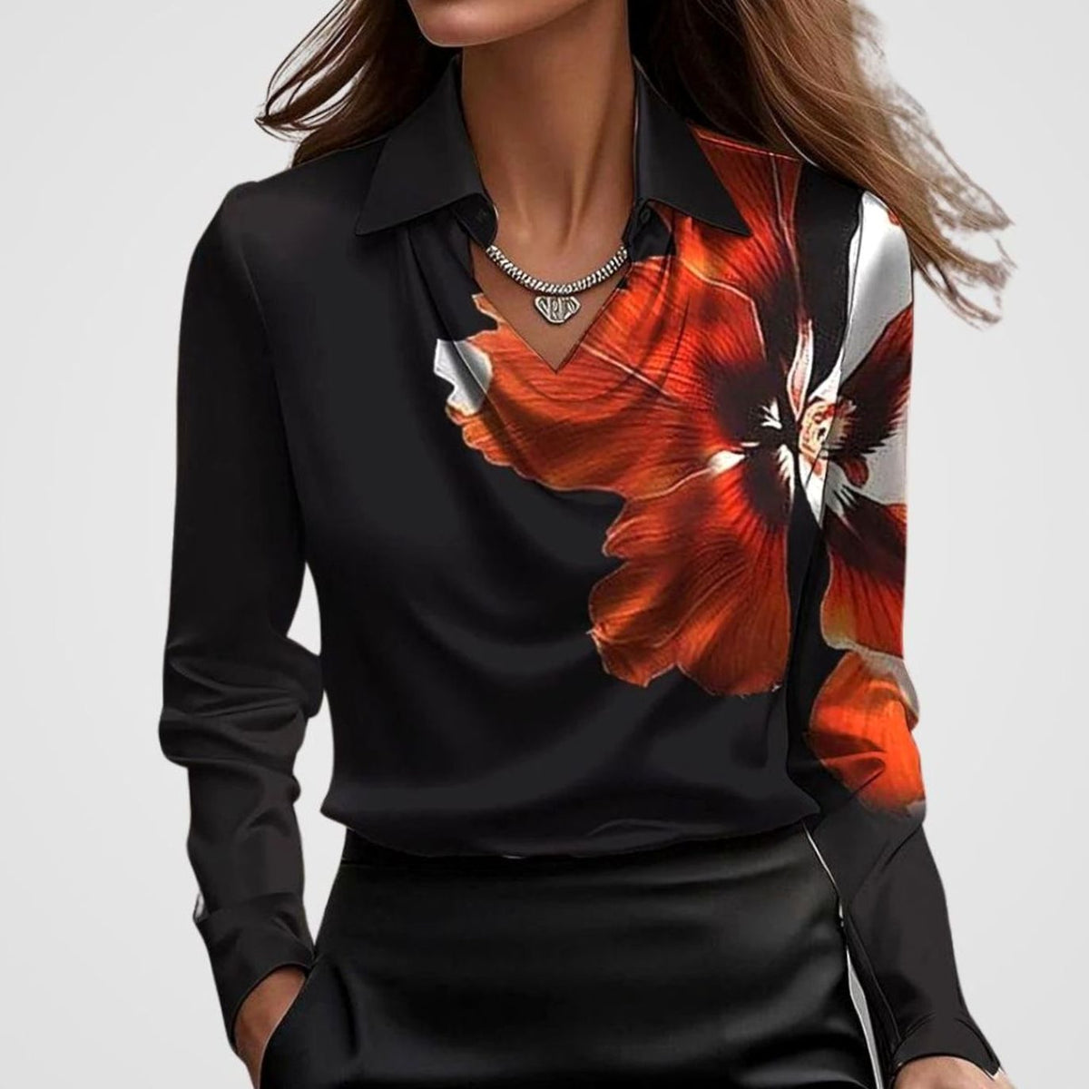Women's Elegant Cowl-Neck Long-Sleeve Satin Blouse