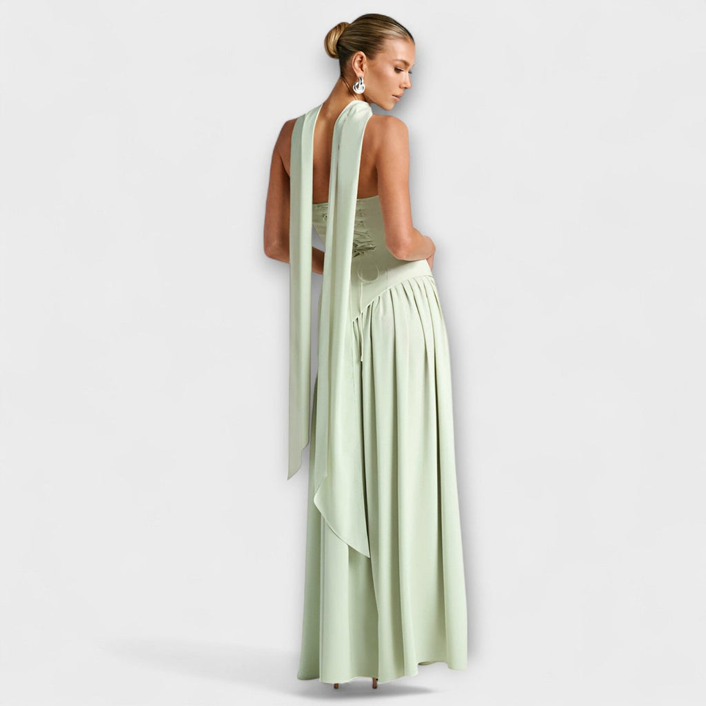 Women's Elegant Halter-Neck Pleated Maxi Dress