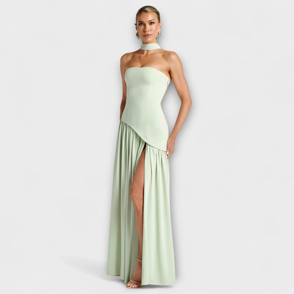 Women's Elegant Halter-Neck Pleated Maxi Dress - Mint
