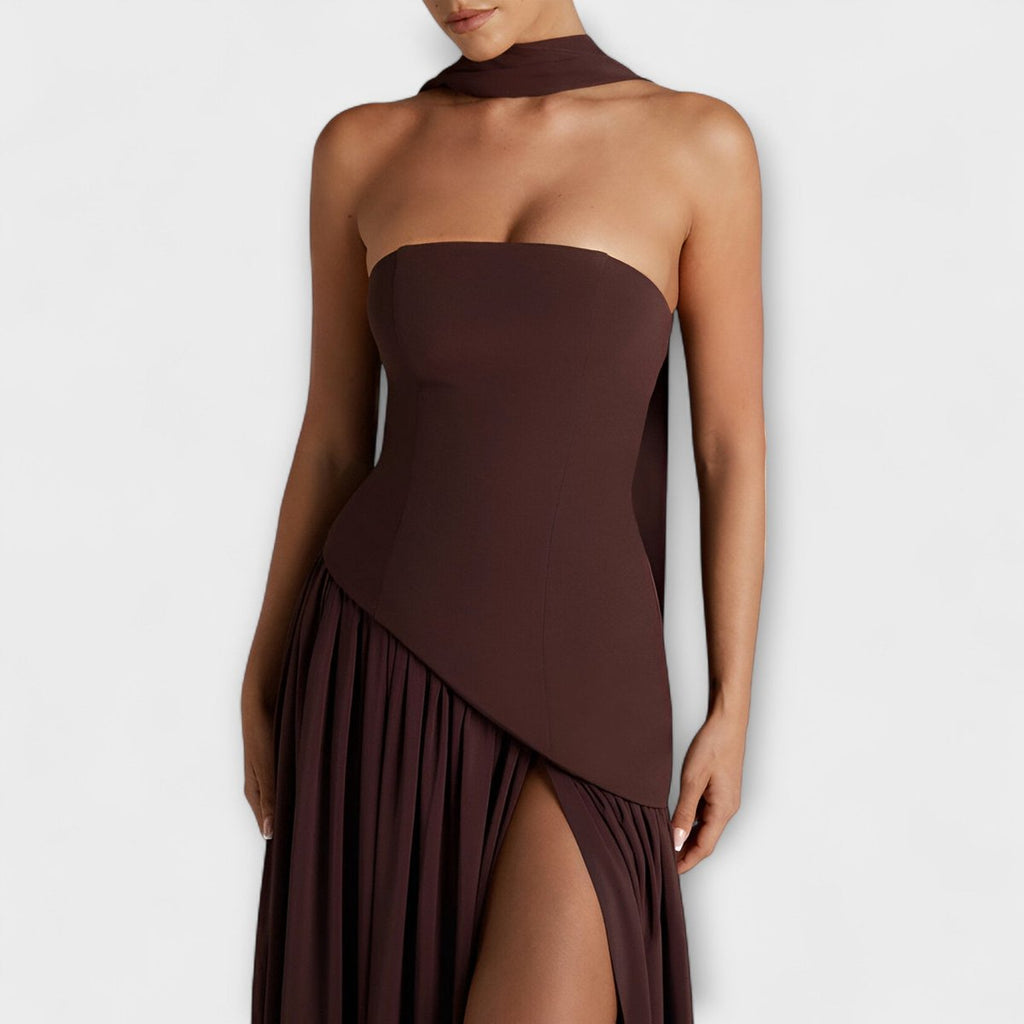 Women's Elegant Halter-Neck Pleated Maxi Dress