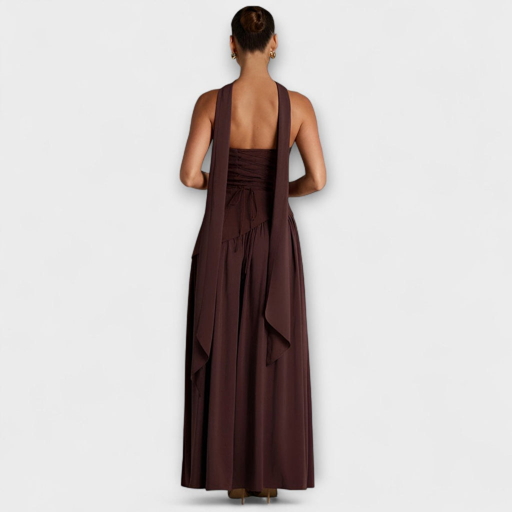 Women's Elegant Halter-Neck Pleated Maxi Dress