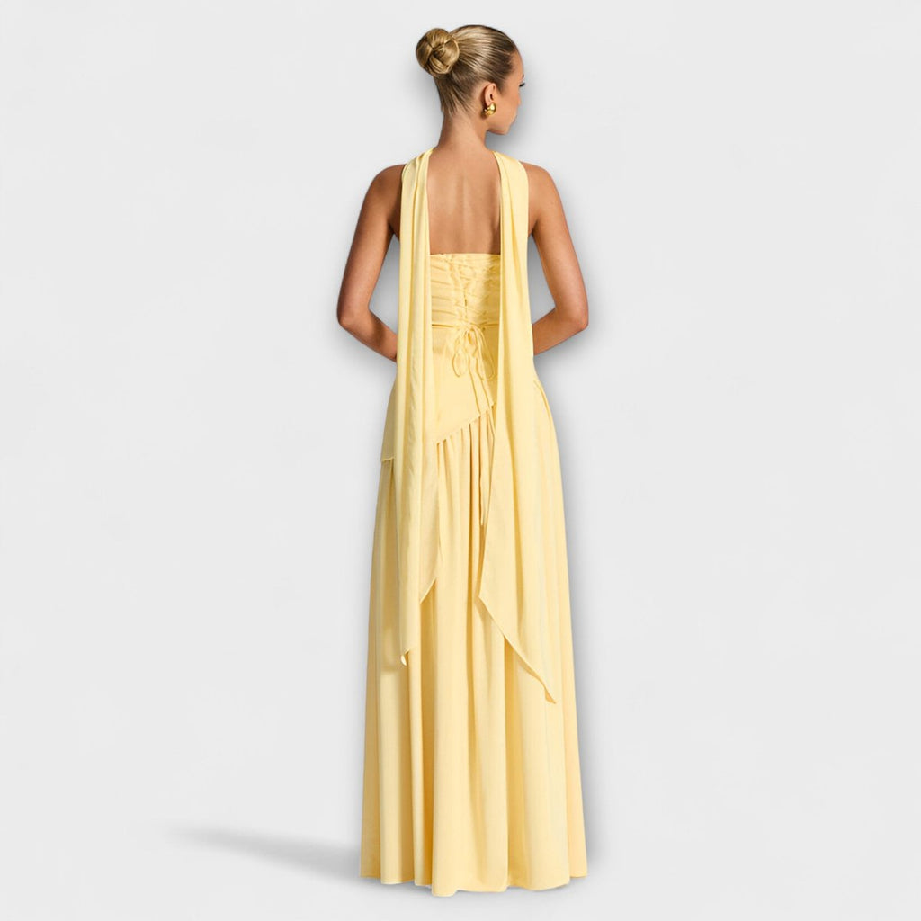 Women's Elegant Halter-Neck Pleated Maxi Dress