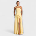 Women's Elegant Halter-Neck Pleated Maxi Dress - Yellow