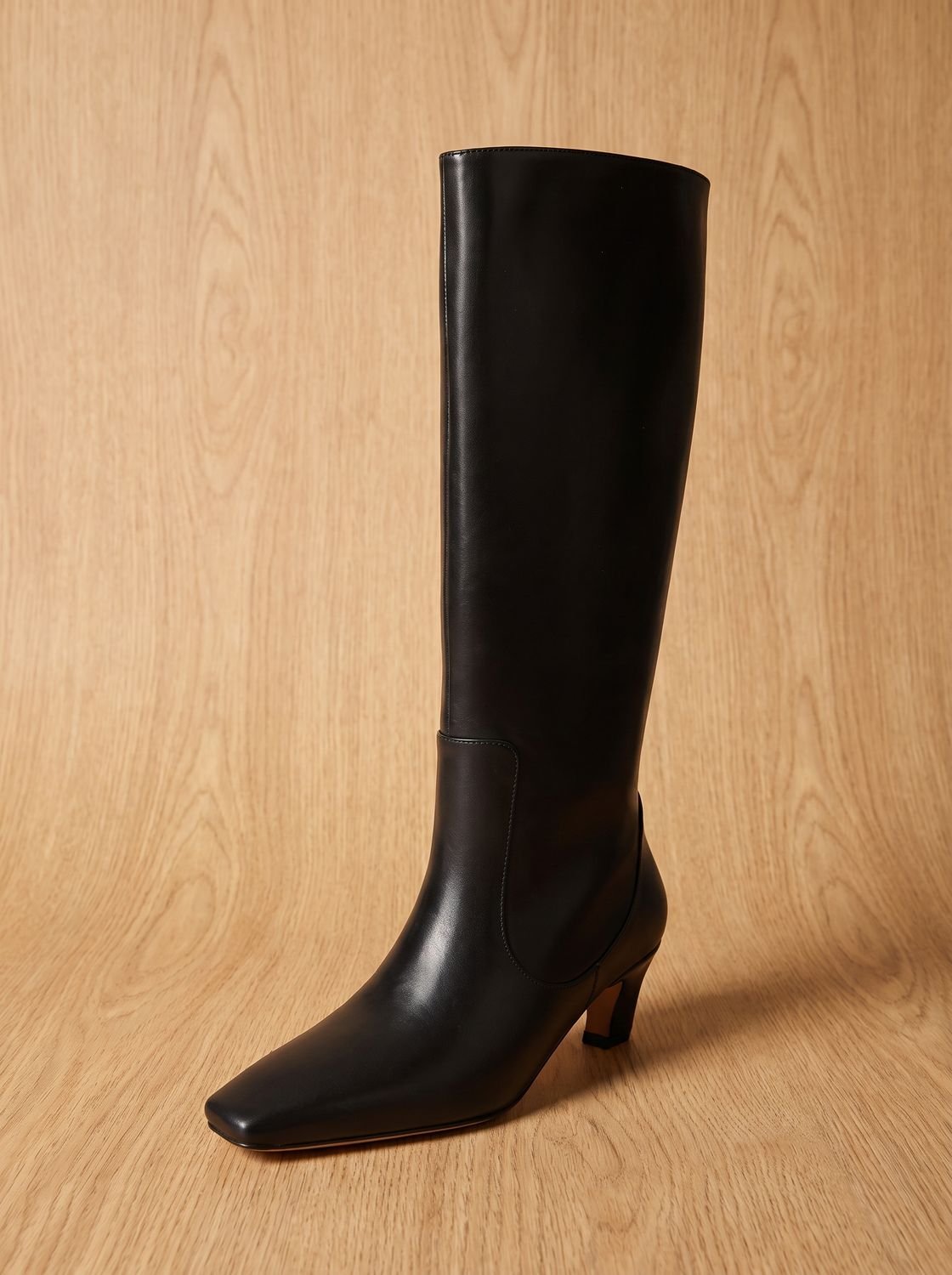 Women's Elegant Knee High Boots Square-Toe Kitten Heel - Black