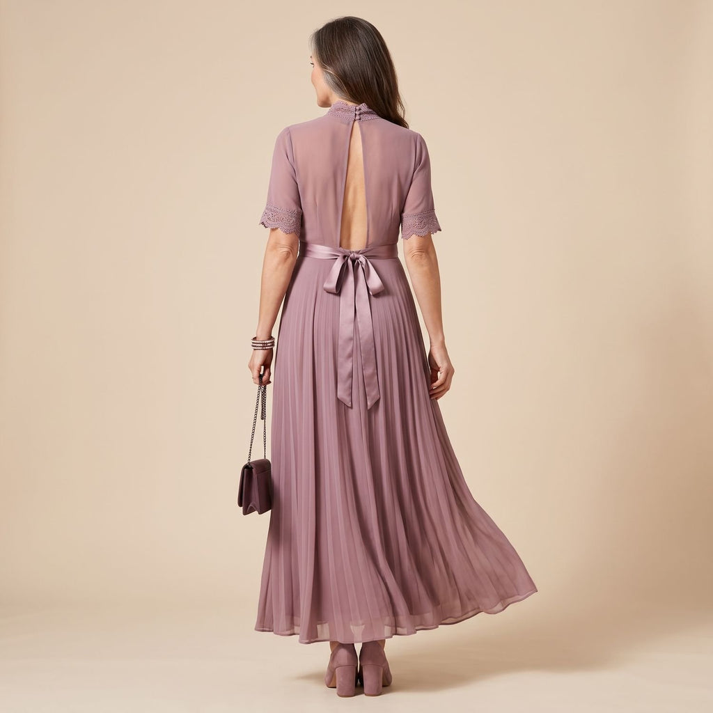 Women's Elegant Lace-Trim Short-Sleeve Formal Maxi Dress