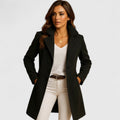 Women's Elegant Long Button-Front Notch Lapel Coat - Black