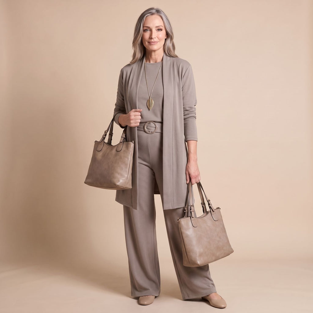 Women's Elegant Longline Cardigan 3-Piece Top Pants Set