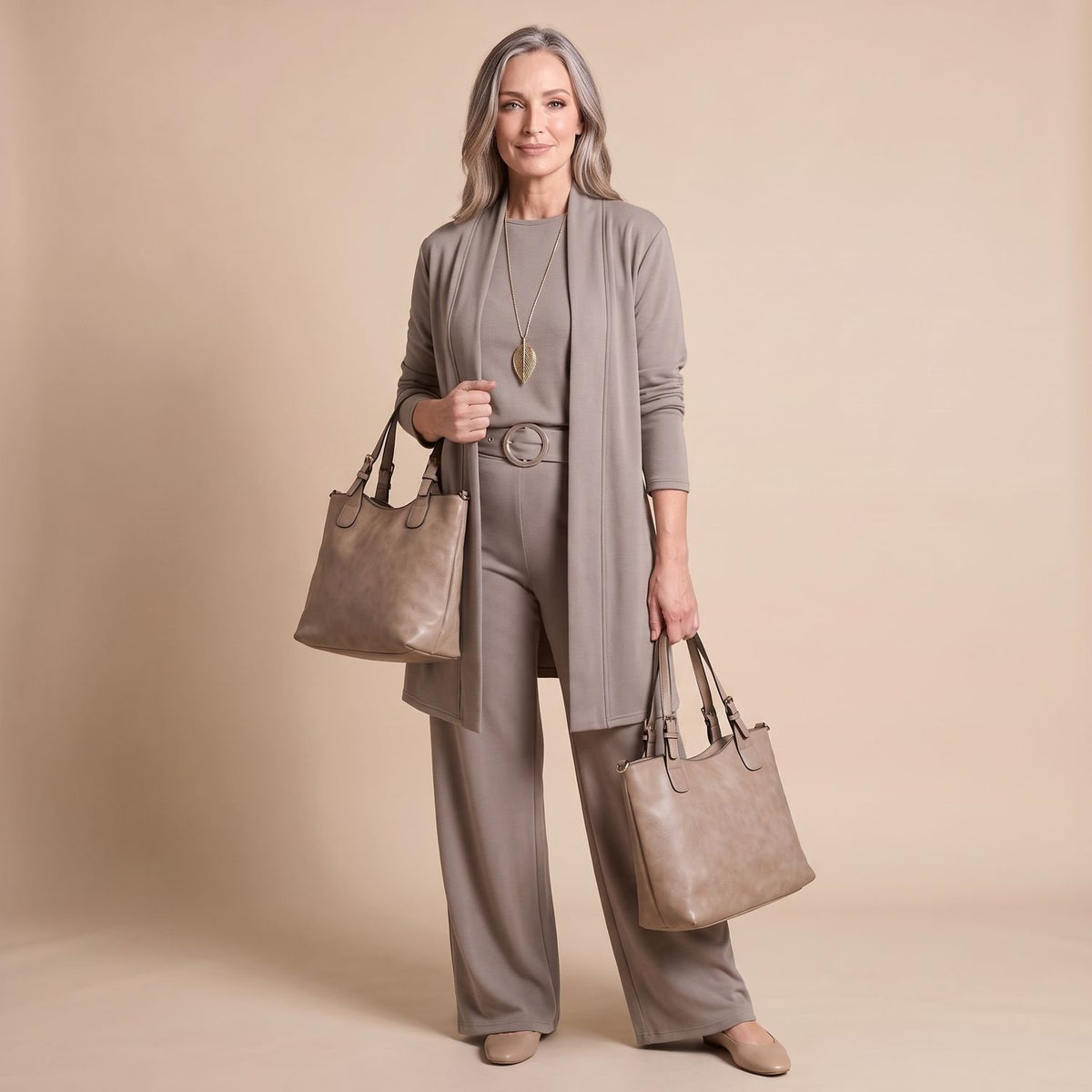Women's Elegant Longline Cardigan 3-Piece Top Pants Set
