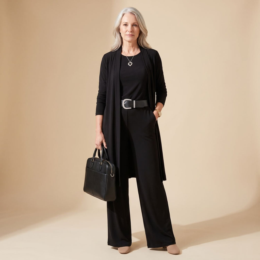 Women's Elegant Longline Cardigan 3-Piece Top Pants Set