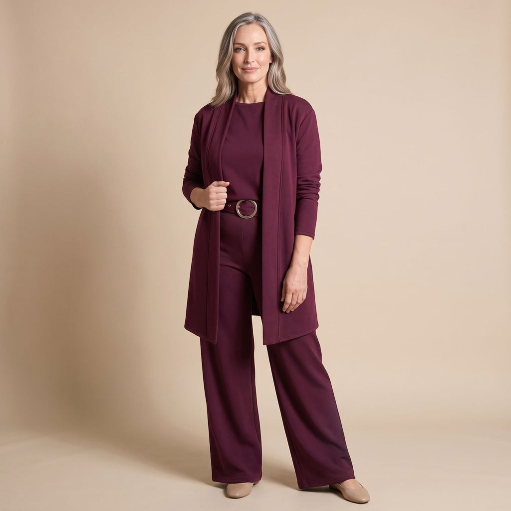 Women's Elegant Longline Cardigan 3-Piece Top Pants Set