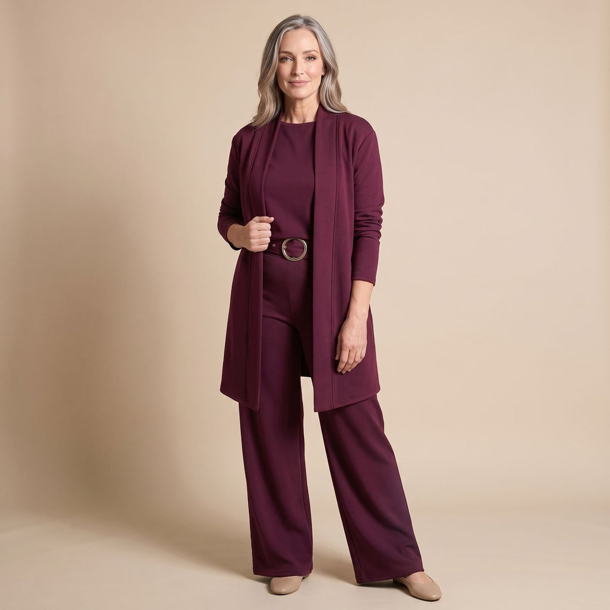 Women's Elegant Longline Cardigan 3-Piece Top Pants Set