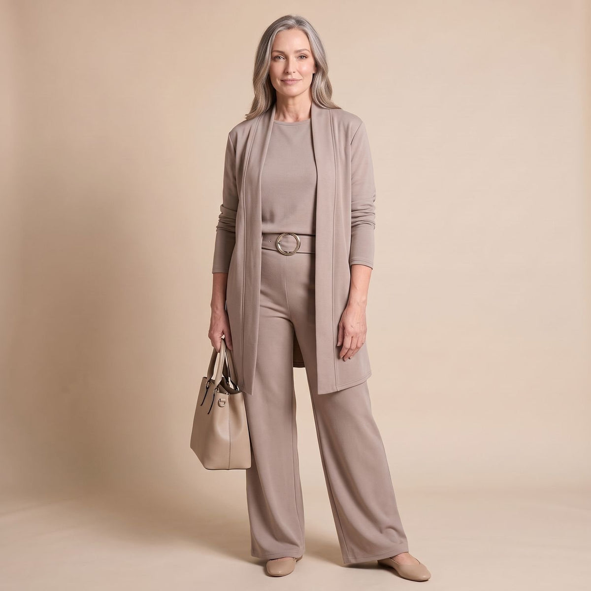 Women's Elegant Longline Cardigan 3-Piece Top Pants Set