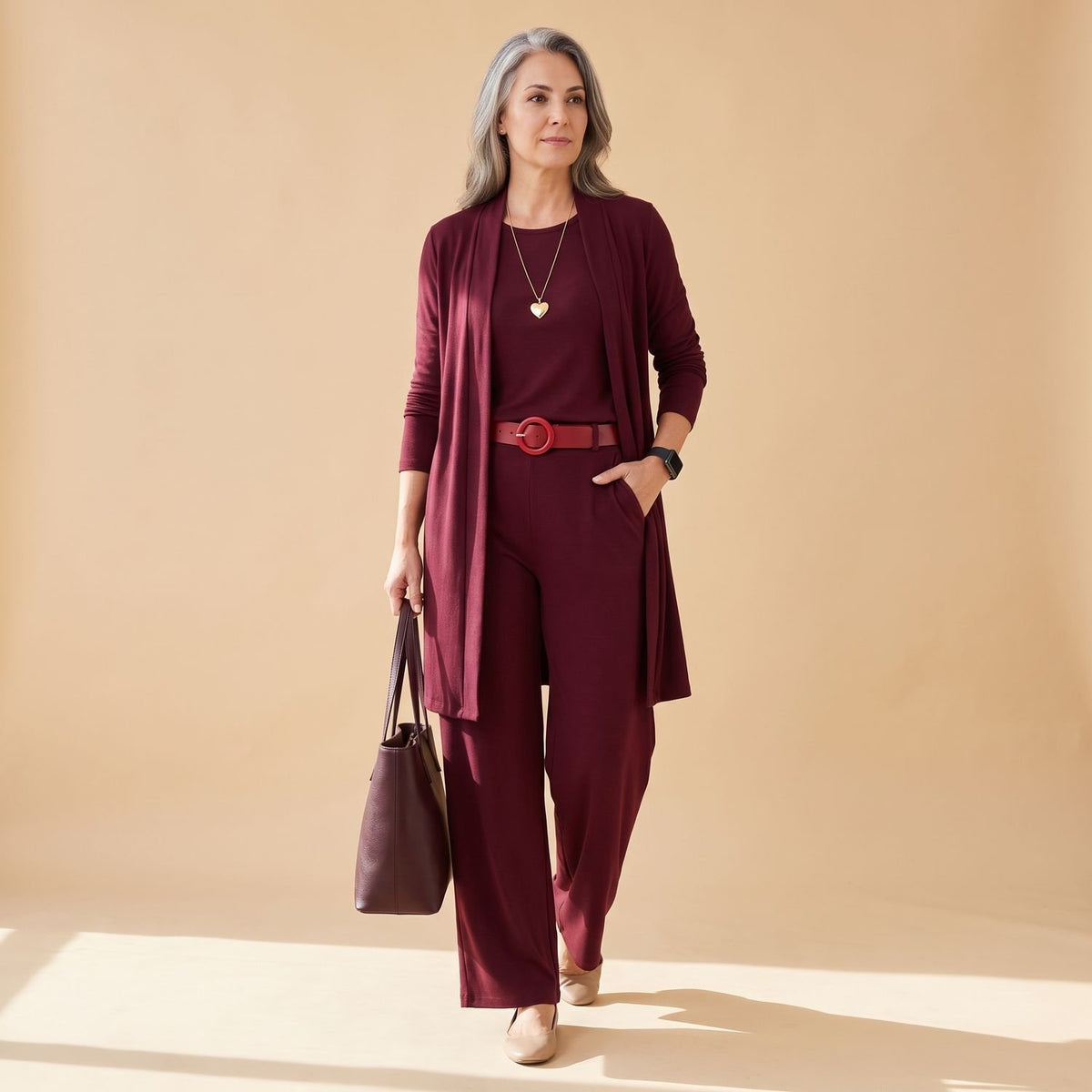 Women's Elegant Longline Cardigan 3-Piece Top Pants Set