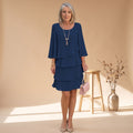 Women's Elegant Tiered Ruffle 3/4 Sleeve Formal Party Dress - Blue