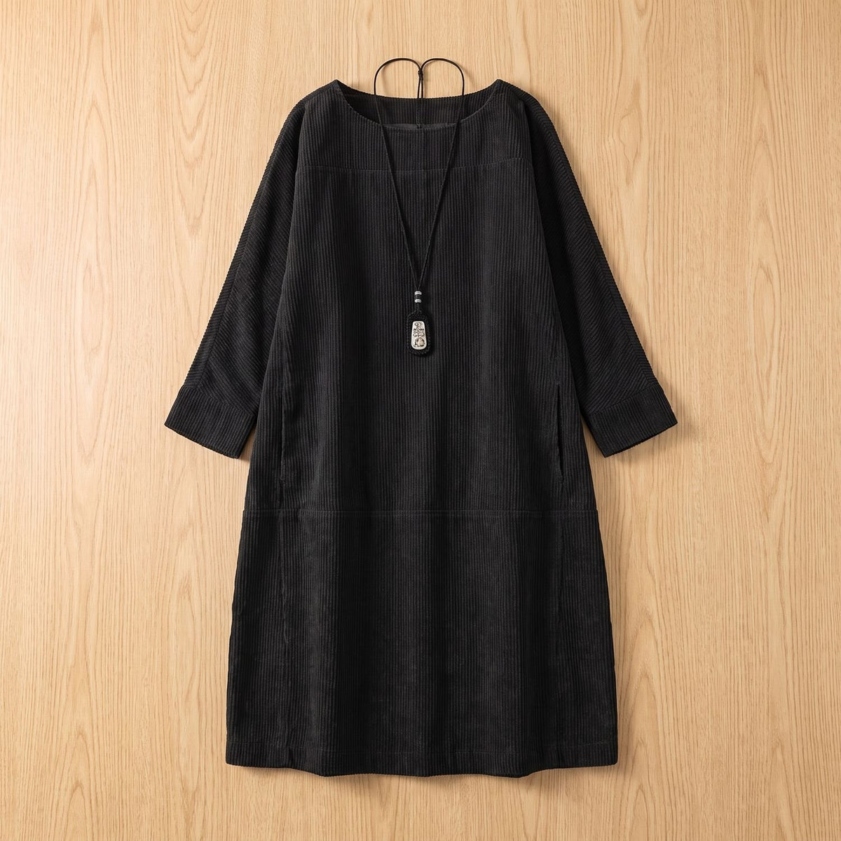 Women's Elegant Vintage Retro Long-Sleeve Midi Dress - Black
