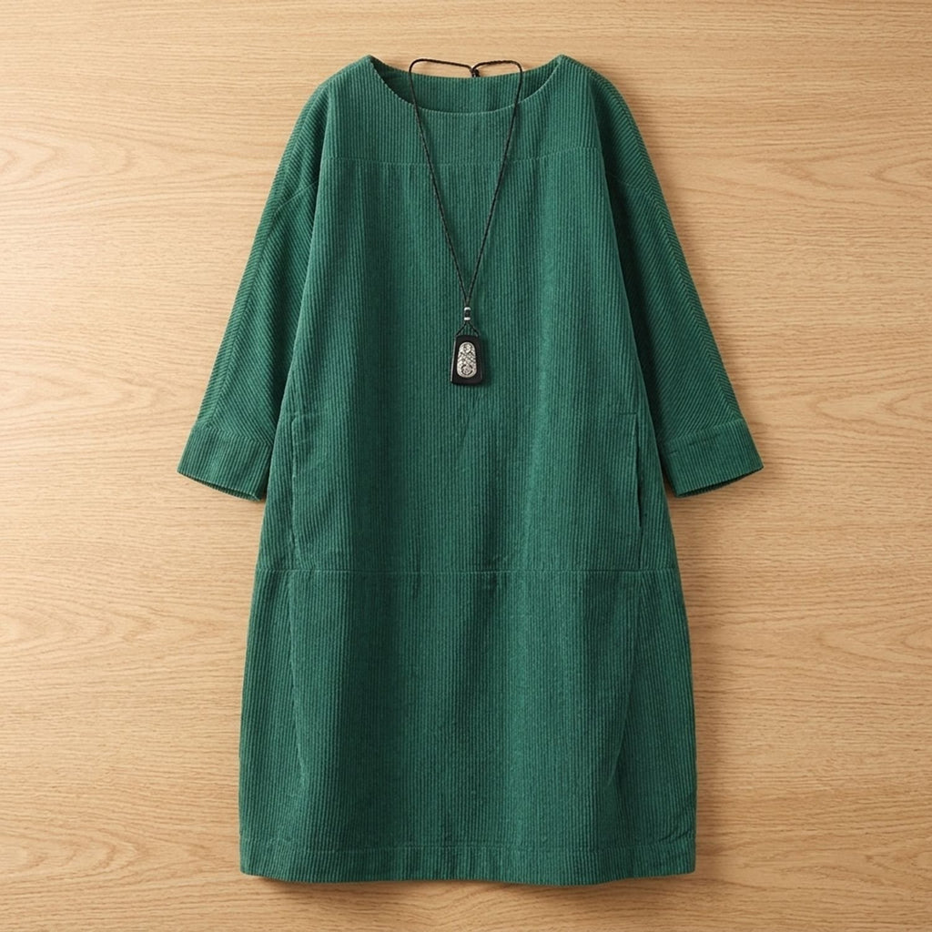 Women's Elegant Vintage Retro Long-Sleeve Midi Dress - Green