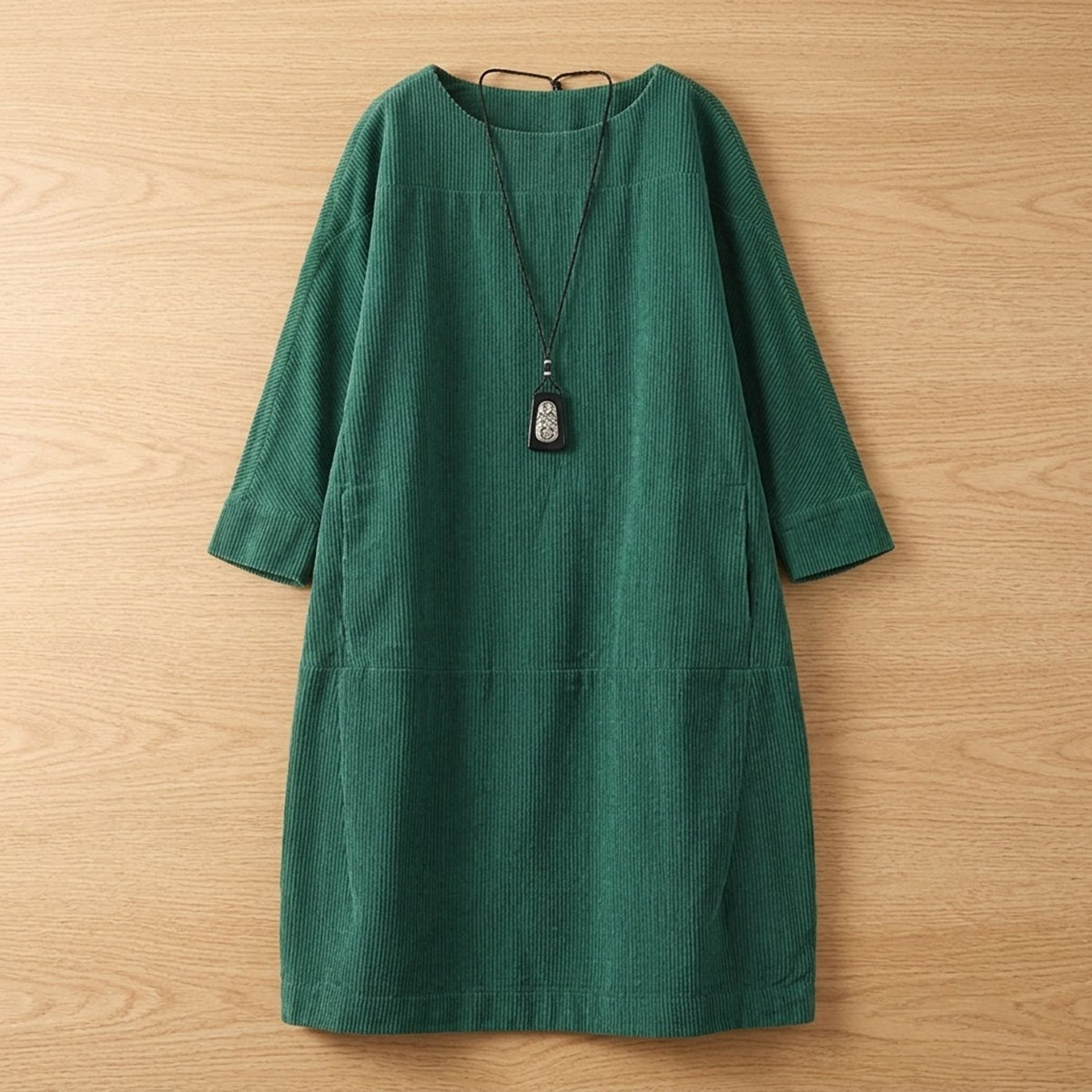 Women's Elegant Vintage Retro Long-Sleeve Midi Dress - Green