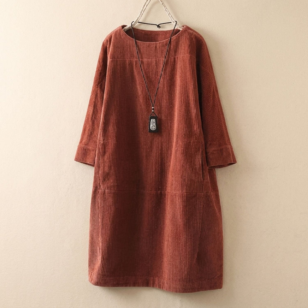 Women's Elegant Vintage Retro Long-Sleeve Midi Dress - Orange