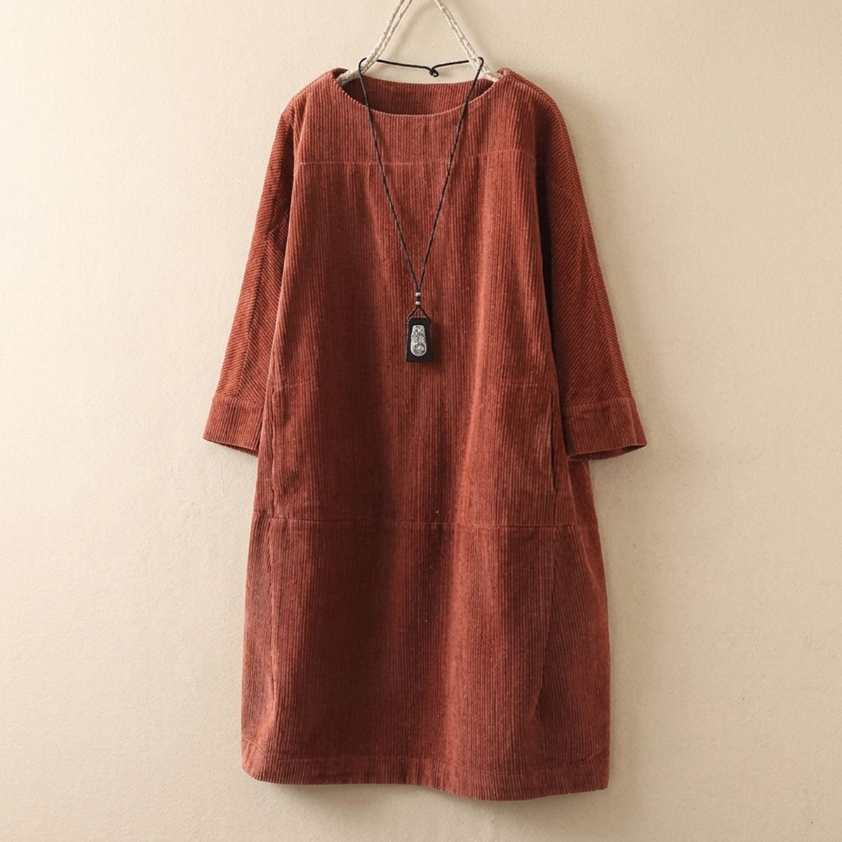 Women's Elegant Vintage Retro Long-Sleeve Midi Dress - Orange