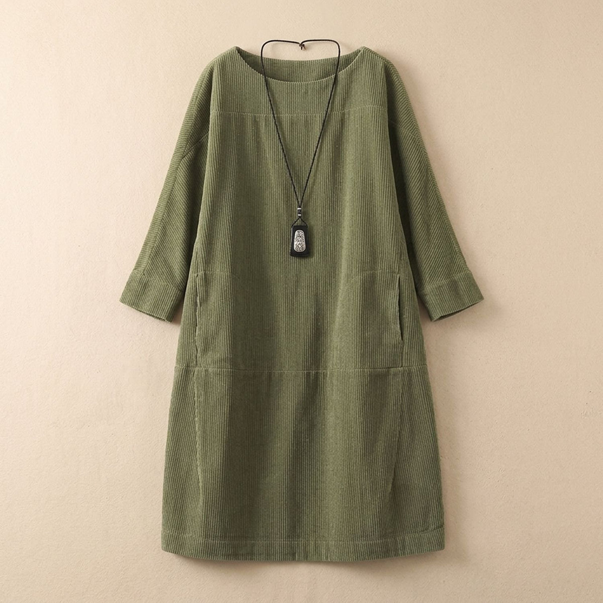 Women's Elegant Vintage Retro Long-Sleeve Midi Dress - Light Green