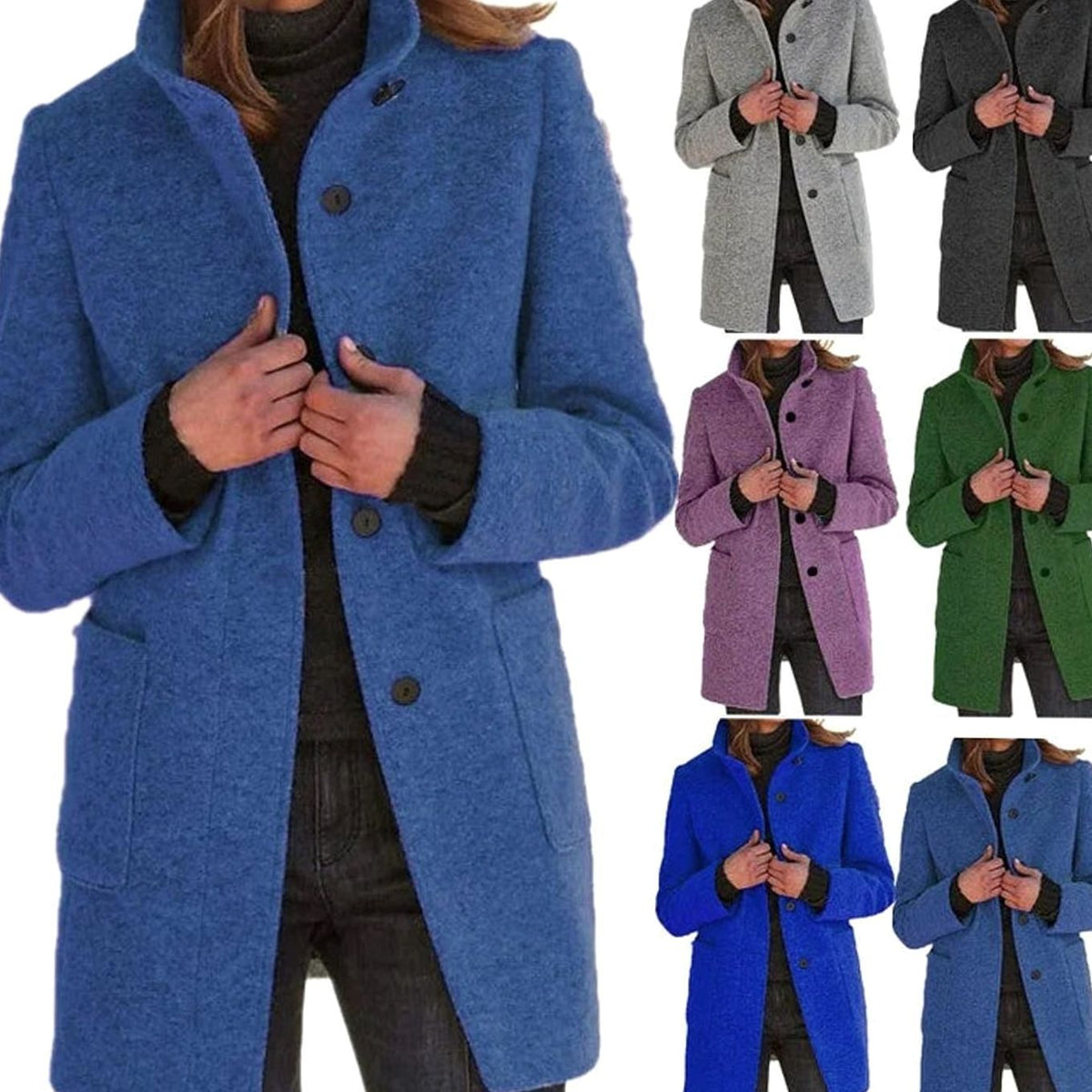 Women's Elegant Winter Coat Stand-Collar Button-Front
