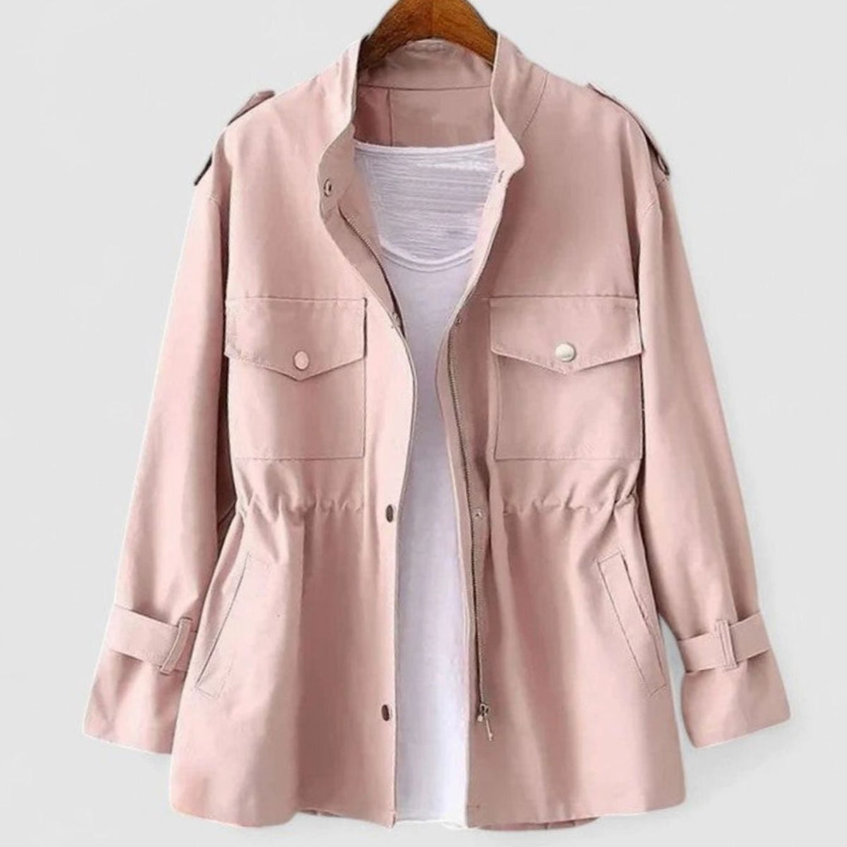 Women's Elegant Zip-Up Utility Jacket Cinched Waist
