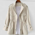 Women's Elegant Zip-Up Utility Jacket Cinched Waist - Cream