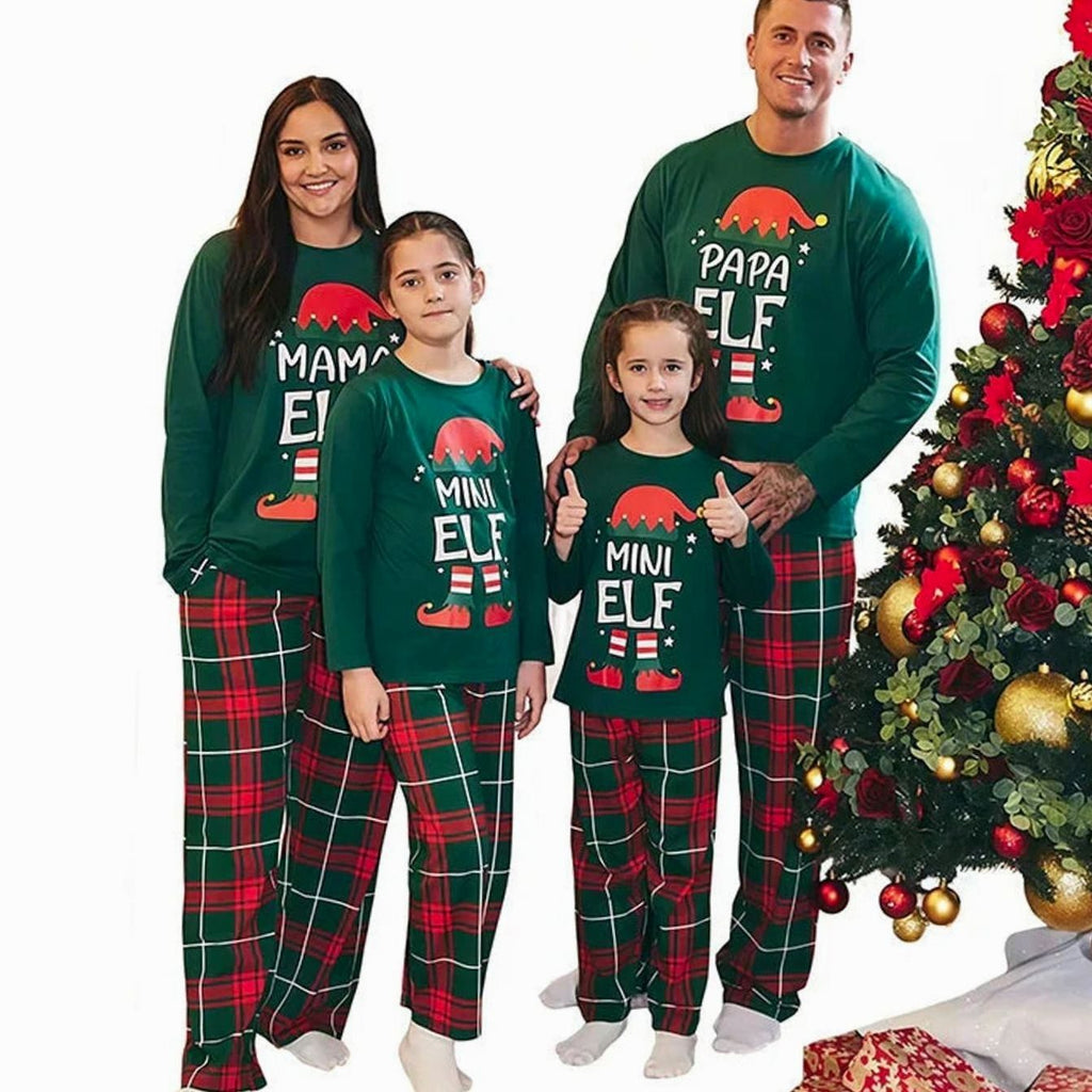 Women's Elf Print Matching Family Christmas Pajamas Set - Christmas