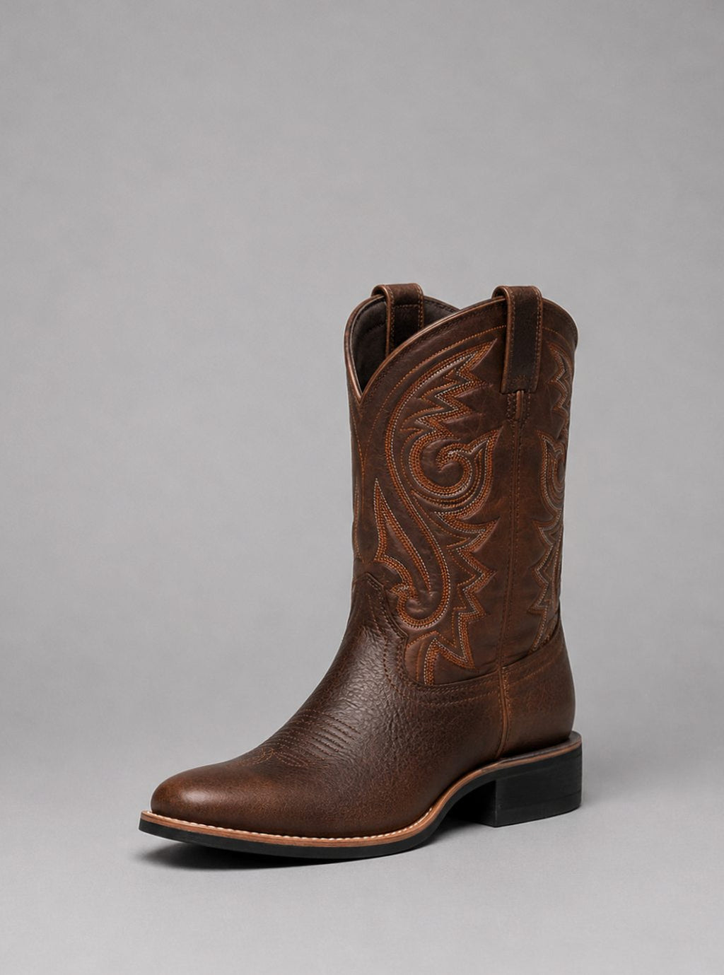 Women's Embroidered Leather Cowgirl Boots Block Heel Western - Brown