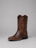 Women's Embroidered Leather Western Ankle Boots Block Heel - Brown