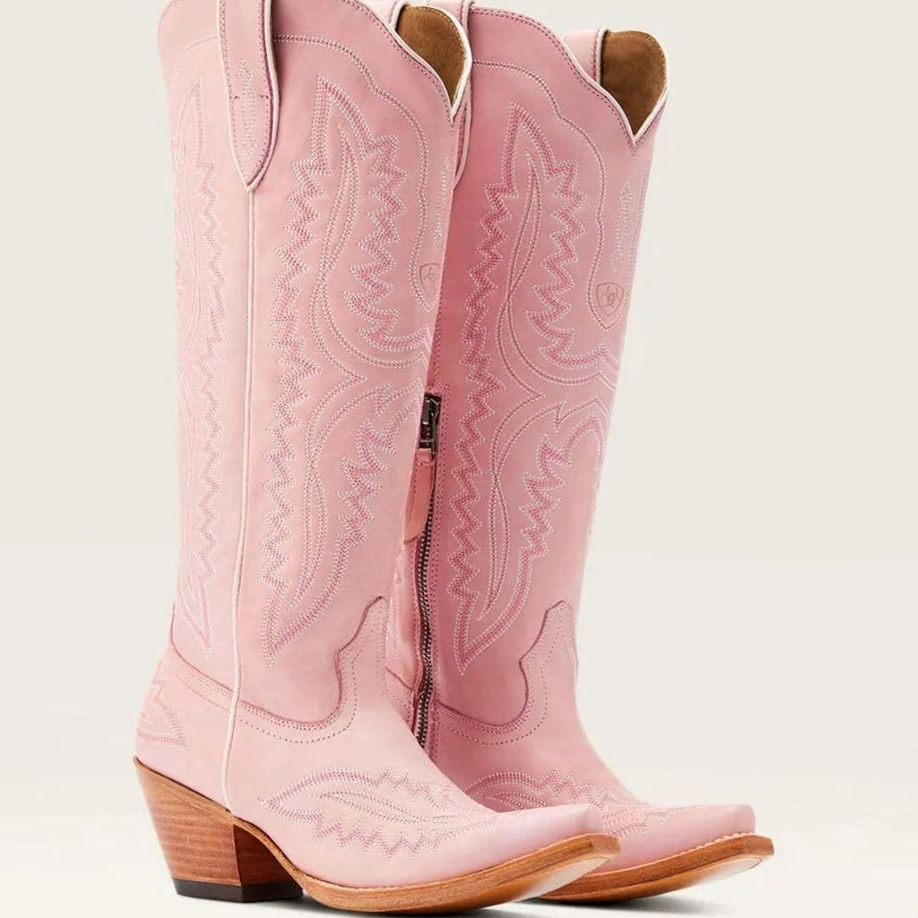 Women's Embroidered Pointed-Toe Knee-High Western Cowboy Boots - Pink