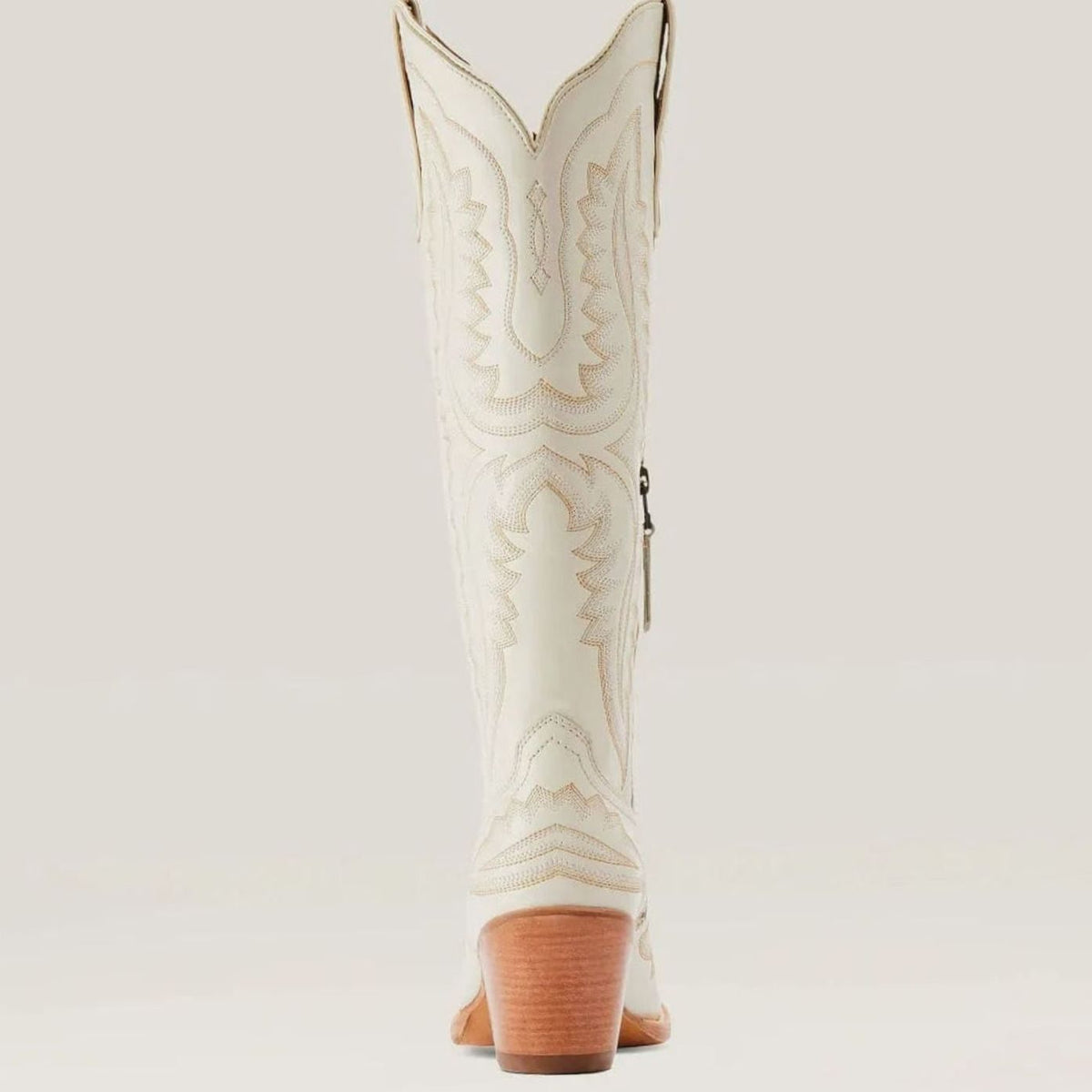 Women's Embroidered Pointed-Toe Knee-High Western Cowboy Boots - Off-White