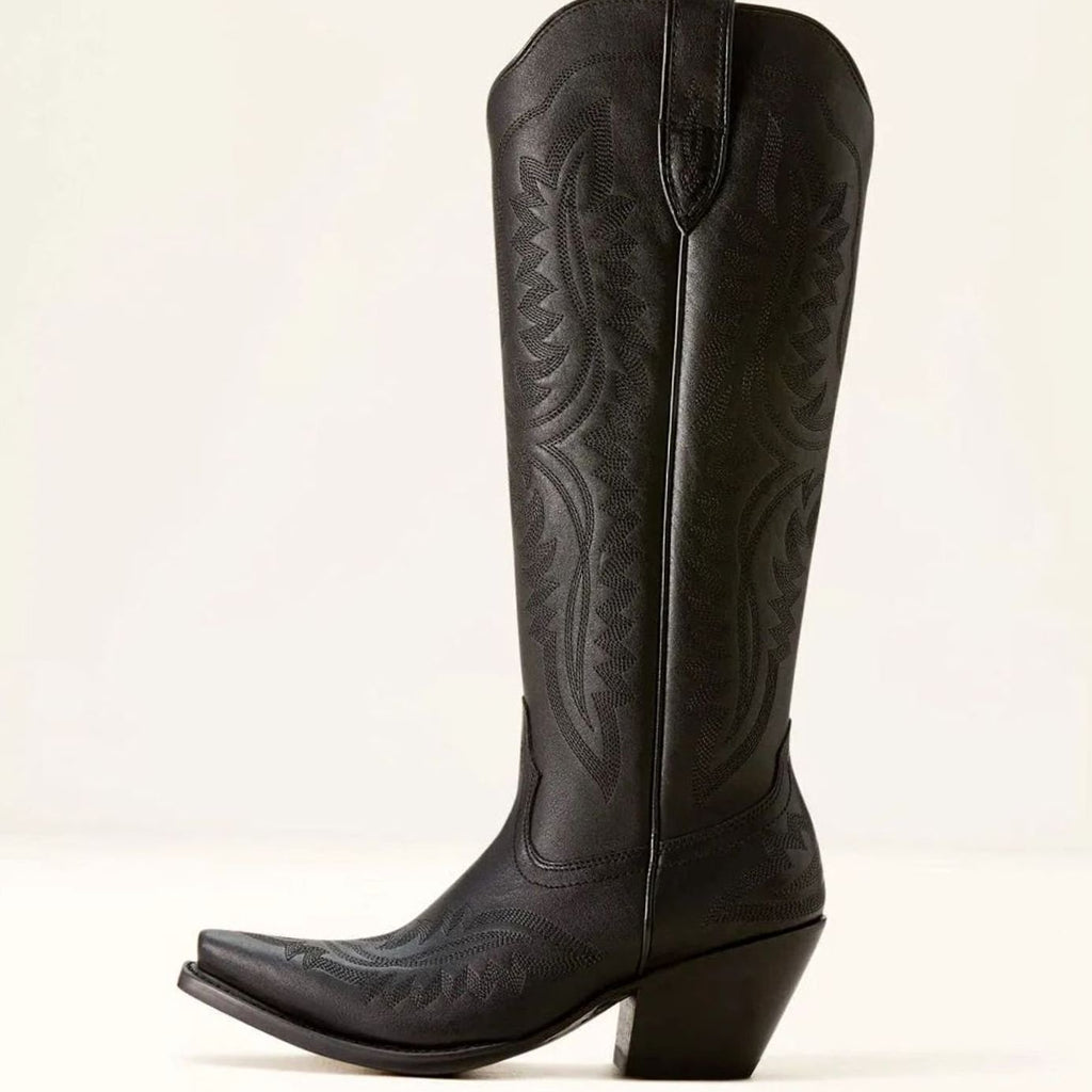 Women's Embroidered Pointed-Toe Knee-High Western Cowboy Boots - Black